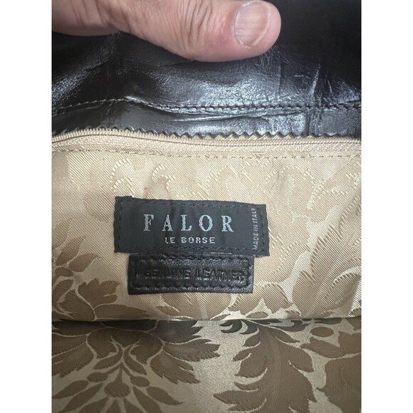 Falor Le Borse Purse Leather Brown 2 Woven 10" Handles Zip Made in Italy - Picture 7 of 13